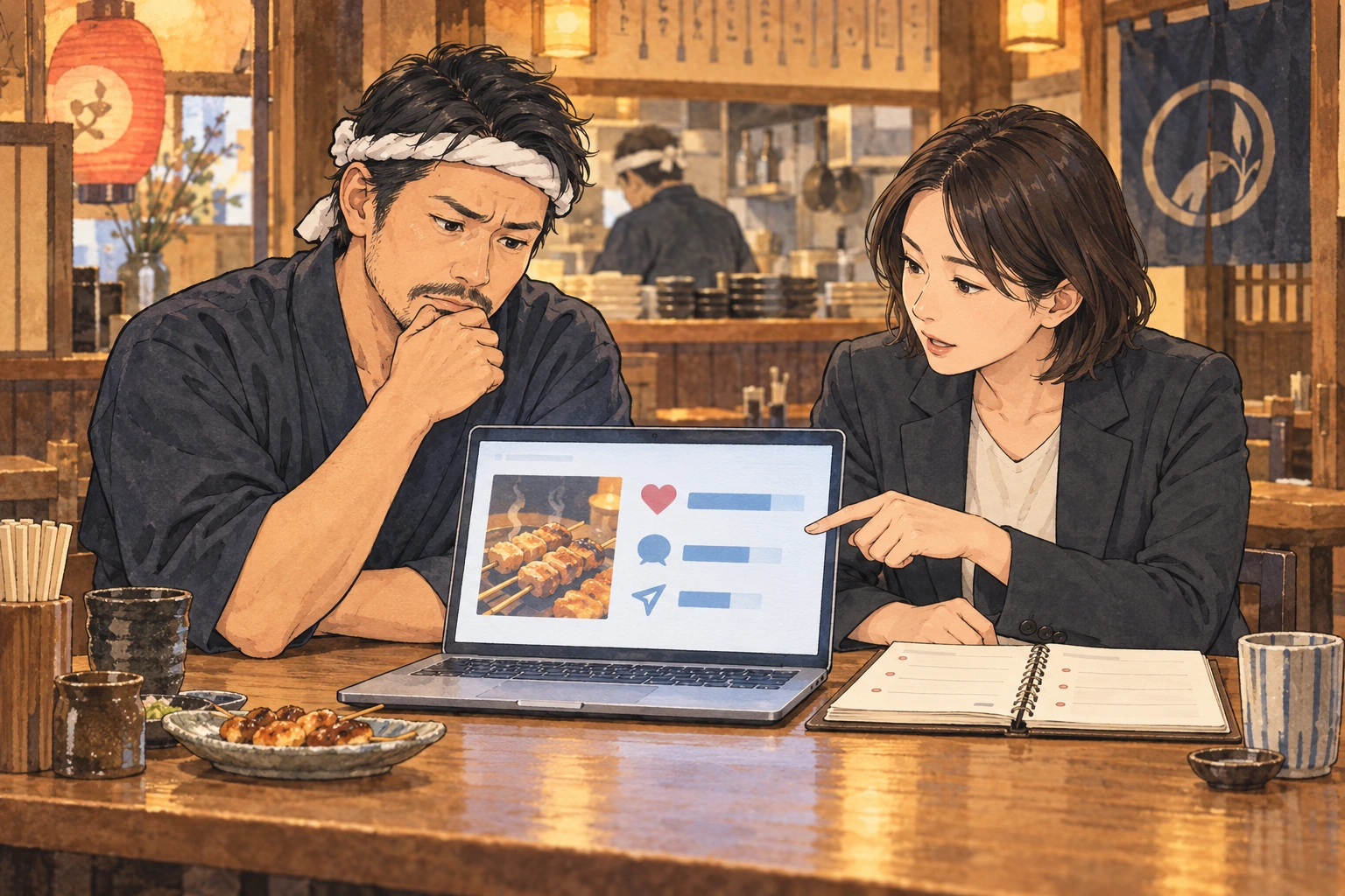 SNSで発信しても来店や売上につながらず悩む店主のイメージ