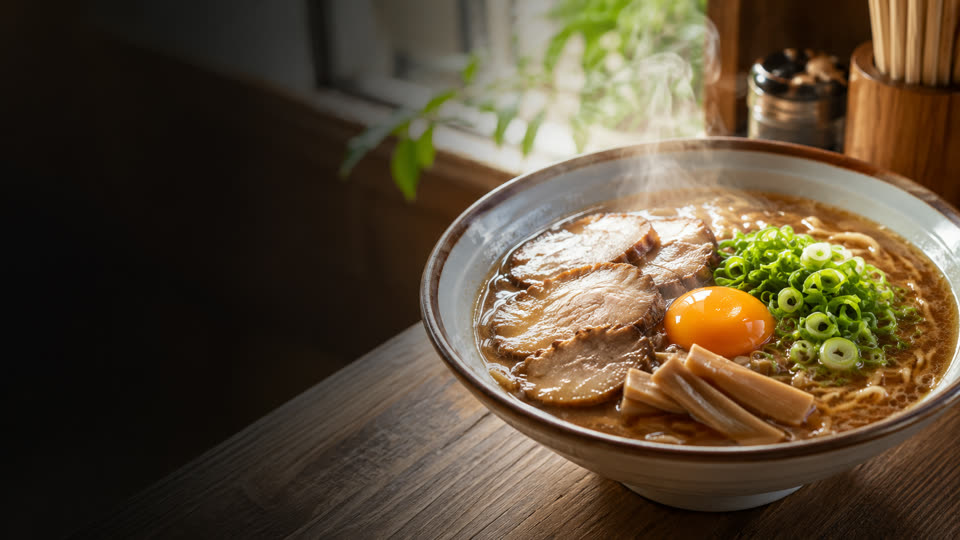 徳島グルメで紹介した湯気立つラーメン