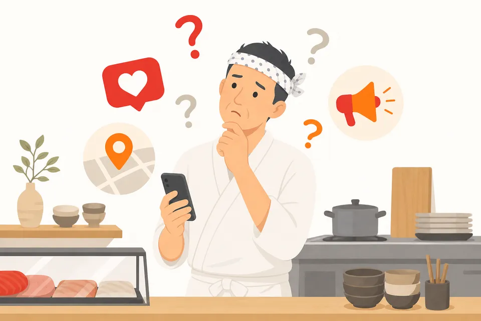 何から手をつければいいか分からず悩む飲食店の店主